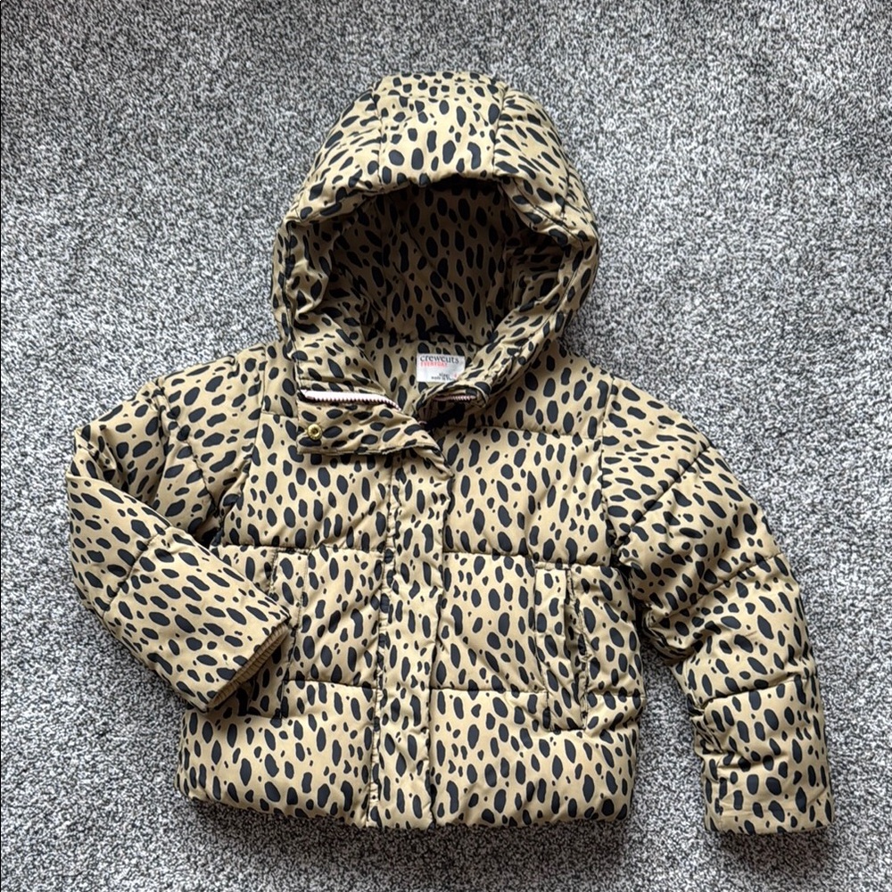 J Crew Crewcuts Leopard Cheetah Print Hooded Coat girls size 4/5